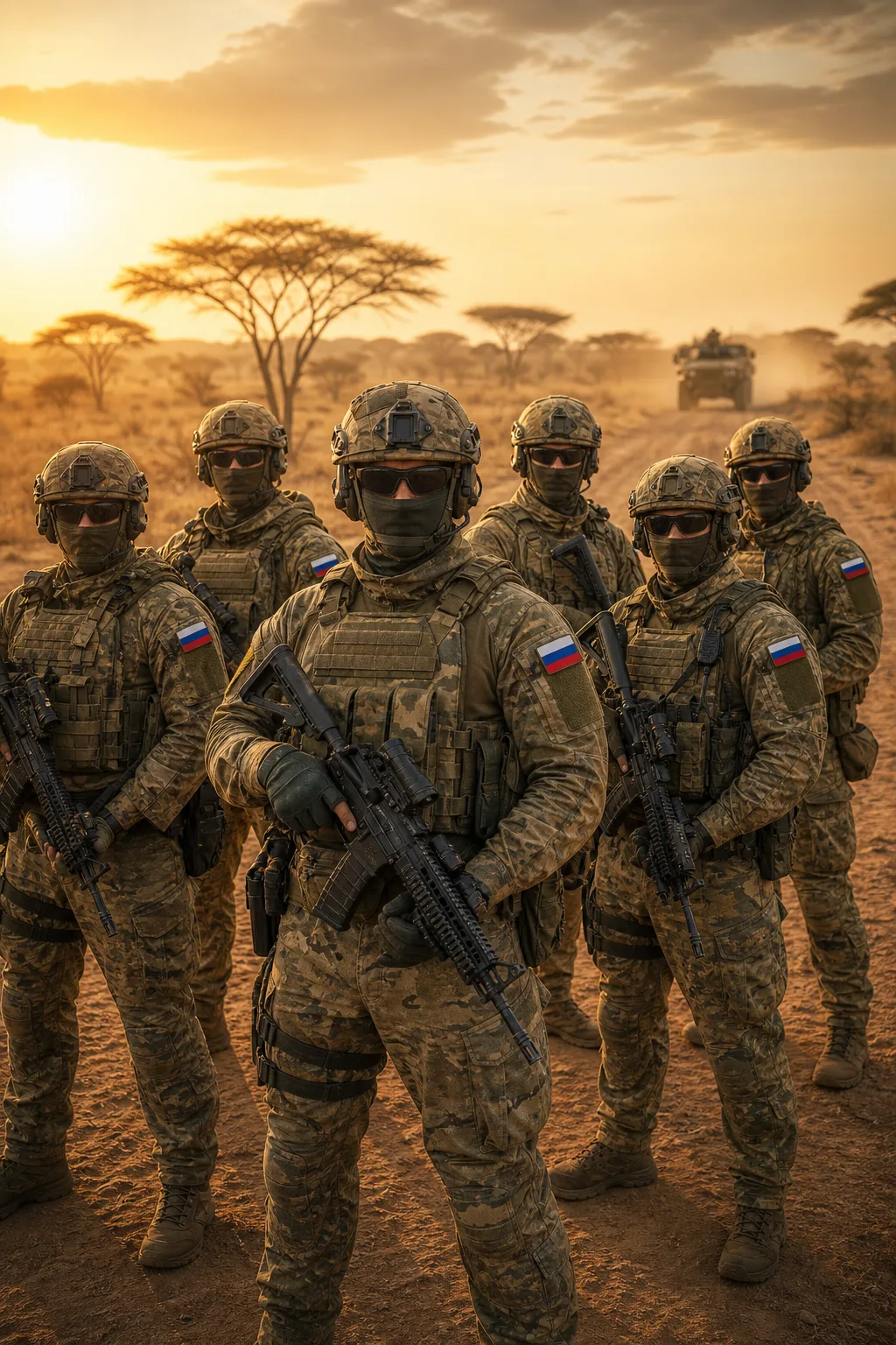 Военнослужащие на фоне африканской саванны